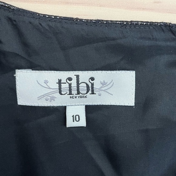 Tibi Metallic Jacquard Sleeveless Sheath Cocktail Dress in Black Silver, Size 10 - Picture 3 of 11